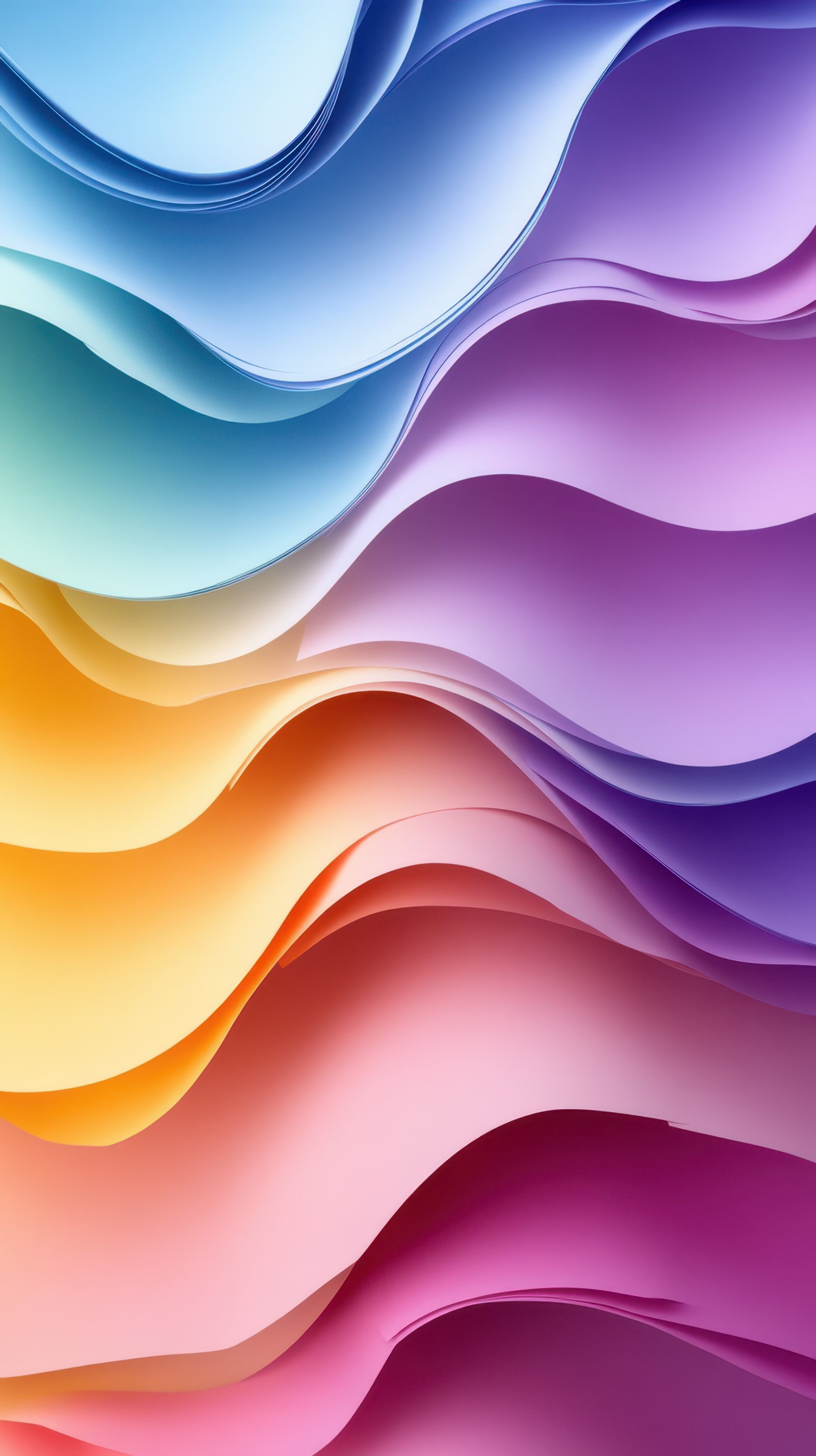 Colorful abstract waves create a visually striking pattern in vibrant shades of blue, orange, pink, and purple